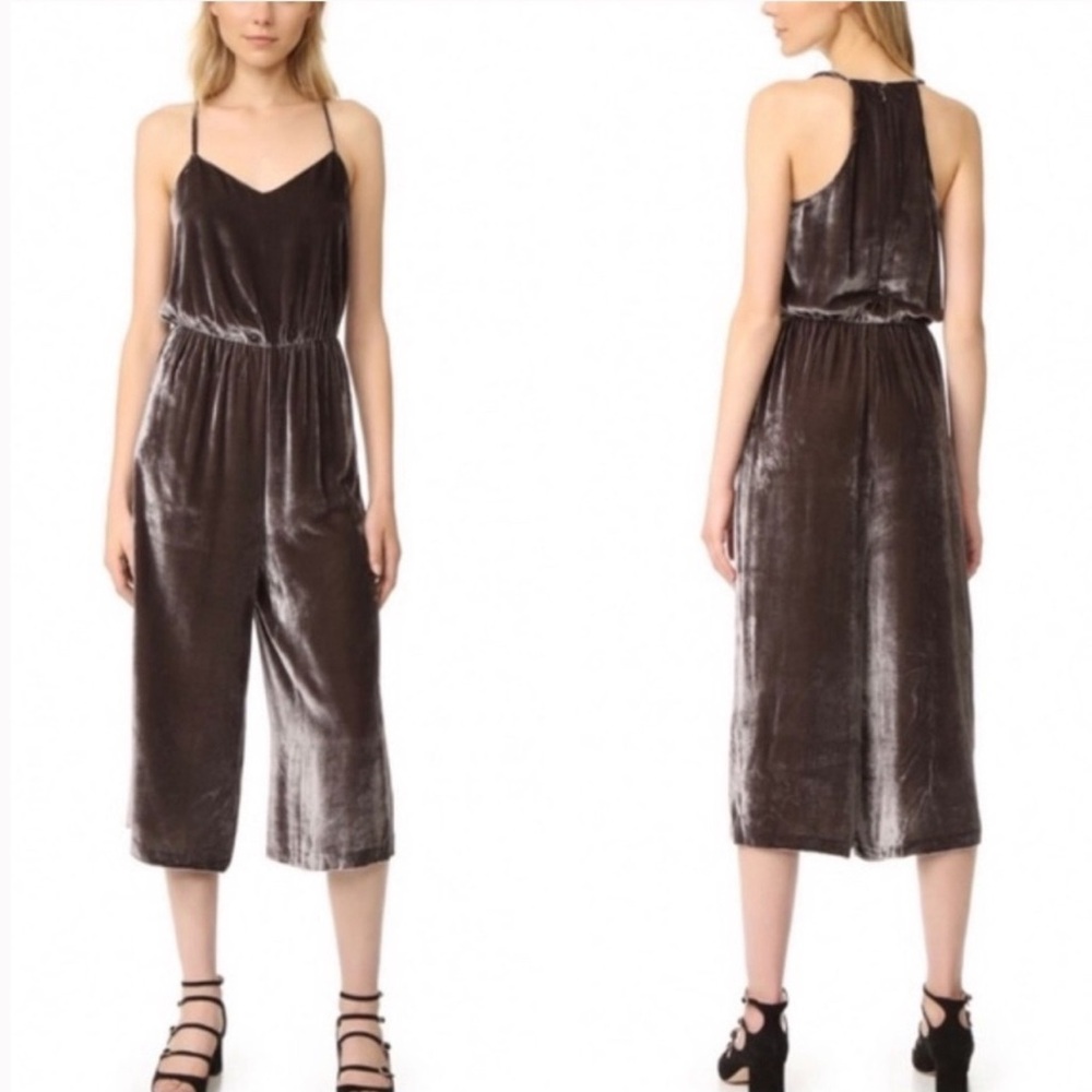 Madewell velvet jumpsuit smoke gray velour cami romper NWOT size 4
